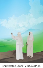 Genesis 13:8-9. Biblical vector illustration. Abraham and Lot. 