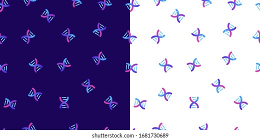 Genetic abstract concept. Vector color flat illustration. Set of seamless pattern of blue gradient DNA helix sign isolated on white background. Design tile for gene science web, healthcare backdrop.