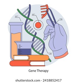Genetic Advancement concept. Gene therapy showcasing targeted DNA manipulation for disease treatment. Pioneering genetic medicine. Flat vector illustration. svg