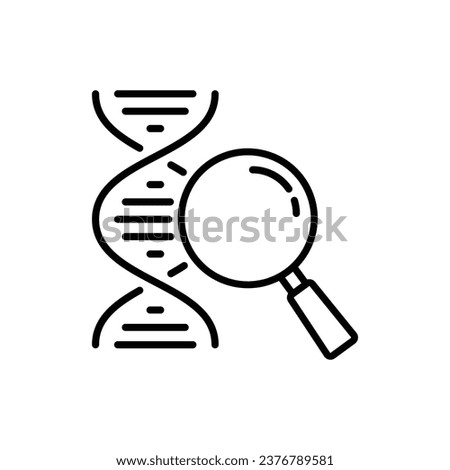 Genetic Analysis with Glass Magnifier Line Icon. Dna Laboratory Diagnosis Linear Pictogram. Research of Helix Structure Dna Outline Icon. Editable Stroke. Isolated Vector Illustration.