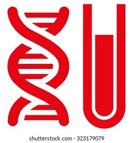 Genetic Analysis vector icon. Style is flat symbol, red color, rounded angles, white background.
