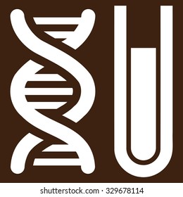 Genetic Analysis vector icon. Style is flat symbol, white color, rounded angles, brown background.
