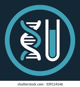 Genetic Analysis vector icon. Style is bicolor flat rounded symbol, blue and white colors, rounded angles, dark blue background.