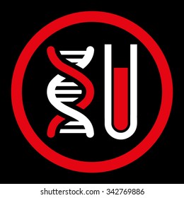 Genetic Analysis vector icon. Style is bicolor flat rounded symbol, red and white colors, rounded angles, black background.