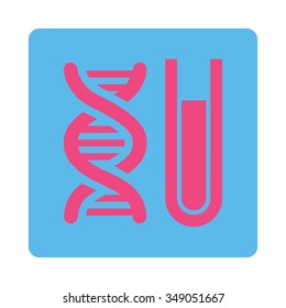 Genetic Analysis vector icon. Style is flat rounded square button, pink and blue colors, white background.