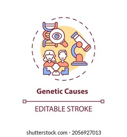 Das Symbol "Genetische Ursachen". Hörverlust Idee dünne Linie Illustration. Ererbte Taubheit. Mutationen. Beschädigung von Strukturen im Innenohr. Vektorgrafik einzeln Umriss RGB Farbzeichnung. Bearbeitbarer Hub