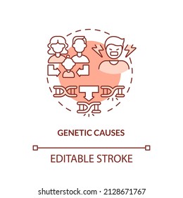 Genetic causes red concept icon. Inherited illness. Conduct disorder causes abstract idea thin line illustration. Isolated outline drawing. Editable stroke. Arial, Myriad Pro-Bold fonts used