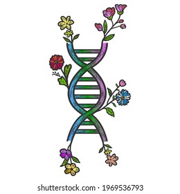 Genetic code floral. Sketch scratch board imitation color.