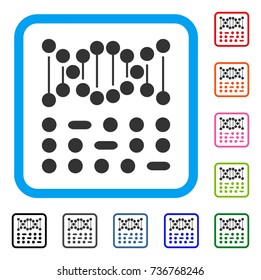 Genetic Code icon. Flat gray iconic symbol inside a light blue rounded square. Black, gray, green, blue, red, orange color versions of Genetic Code vector. Designed for web and application interfaces.