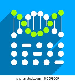 Genetic Code long shadow vector icon. Style is a flat genetic code iconic symbol on a blue square background.