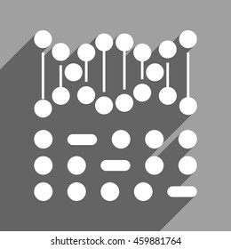 Genetic Code long shadow vector icon. Style is a flat genetic code white iconic symbol on a gray square background.