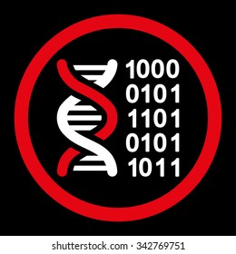 Genetic Code vector icon. Style is bicolor flat rounded symbol, red and white colors, rounded angles, black background.