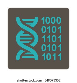 Genetic Code vector icon. Style is flat rounded square button, cyan and grey colors, white background.
