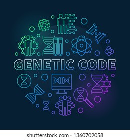 Genetic Code vector round concept colored outline illustration on dark background