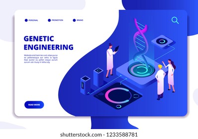 Genetic concept. DNA nanotechnology biochemistry and human genome DNA engineering. Molecular biology 3d vector landing page