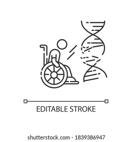 Genetic conditions chalk white icon on black background. Handicapped man with chronic disease. Patient in wheelchair. Medical problem from trauma. Isolated vector chalkboard illustration