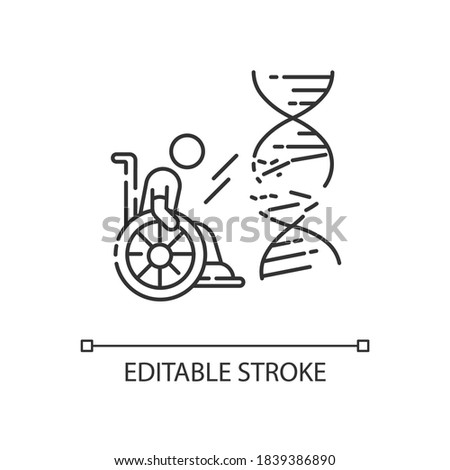 Genetic conditions linear icon. Handicapped man with chronic disease. Paralyzed person. Thin line customizable illustration. Contour symbol. Vector isolated outline drawing. Editable stroke