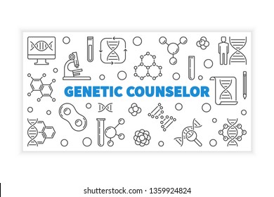 Genetic Counselor Concept Outline Horizontal Banner. Vector Linear Illustration