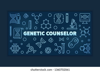 Genetic Counselor Vector Blue Concept Linear Banner Or Illustration On Dark Background