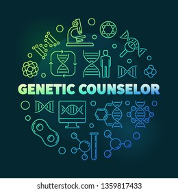 Genetic Counselor Vector Concept Round Colorful Outline Illustration On Dark Background