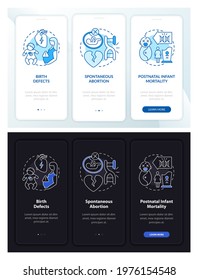 Genetic defects onboarding mobile app page screen with concepts. Hereditary disease walkthrough 3 steps graphic instructions. UI, UX, GUI vector template with linear night, day mode illustrations
