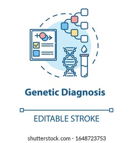 Genetic diagnosis concept icon. Scientific research. Laboratory analysis. Reproductive technology idea thin line illustration. Vector isolated outline RGB color drawing. Editable stroke