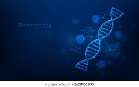 genética dna biotecnologia e ciência baixa poli wireframe tecnologia fundo. ilustração vetorial tecnologia fantástica.