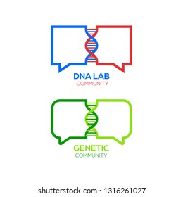 Genetic and DNA Logo with Linear in Chat or Talk Community Symbols, Heredity or Genetically modified icon, Helix Molecules and Chromosomes sign for your Science Technology and Laboratory Concept