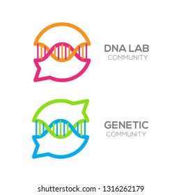 Genetic and DNA Logo with Linear in Chat Bubble or Talk Community Symbols, Heredity or Genetically modified icon, Helix Molecules and Chromosomes sign for your Science Technology and Laboratory