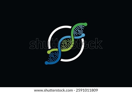 Genetic dna technology logo design vector illustration in black background
