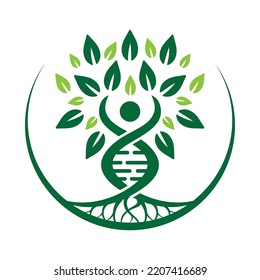 genetisches DNA-Vektorlogo. dna Konzept mit Baumform, für medizinische, gesundheitliche und wissenschaftliche Symbole