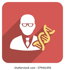 Genetic Engineer long shadow vector icon. Style is a light flat symbol on a red rounded square button.
