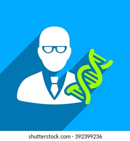 Genetic Engineer long shadow vector icon. Style is a flat genetic engineer iconic symbol on a blue square background.