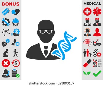 Genetic Engineer vector icon. Style is bicolor flat symbol, blue and gray colors, rounded angles, white background.
