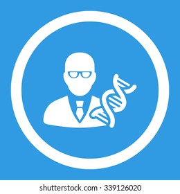 Genetic Engineer vector icon. Style is flat rounded symbol, white color, rounded angles, blue background.
