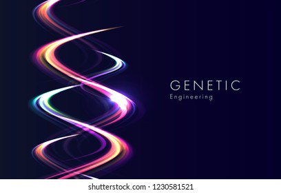 Genetic engineering abstract background with glowing DNA spiral