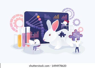 Genetic engineering. Biological research. Genetically modified animals, Genetically modified animal experiments, animals with genes knocked out concept. Vector isolated concept creative illustration