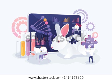 Genetic engineering. Biological research. Genetically modified animals, Genetically modified animal experiments, animals with genes knocked out concept. Vector isolated concept creative illustration