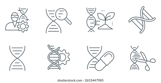 Conjunto de Ícones de Linha de Engenharia Genética e Biotecnologia