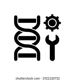 Icono de glifo negro de ingeniería genética. Estructura del ADN. Investigación científica. Experimento con molécula. Experimento de laboratorio. Símbolo de silueta en el espacio blanco. Ilustración aislada del vector