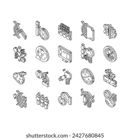 Genetic Engineering Collection isometric icons set. Animal And Human, Fruit And Meat Gmo Food, Chemical Laboratory Research And Development Genetic Concept Linear Pictograms.