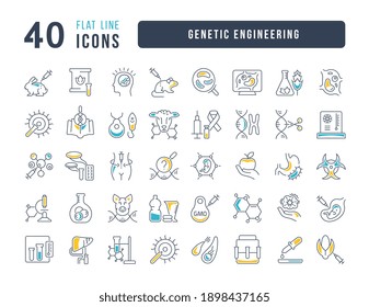 Ingeniería Genética. Colección de iconos perfectamente delgados para el diseño web, aplicación y los proyectos más modernos. El kit de carteles para la categoría Tecnología.