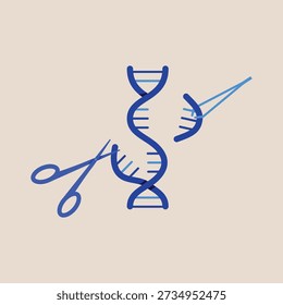 Genetic Engineering Concept Vector Illustration Featuring DNA Double Helix Being Edited with Scissors and Tweezers for CRISPR Gene Therapy, Biotechnology Research, and Medical Modification
