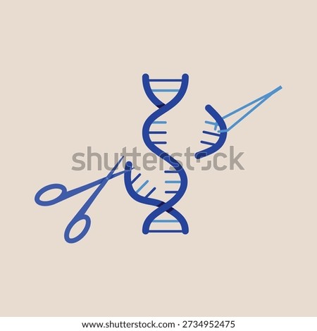 Genetic Engineering Concept Vector Illustration Featuring DNA Double Helix Being Edited with Scissors and Tweezers for CRISPR Gene Therapy, Biotechnology Research, and Medical Modification