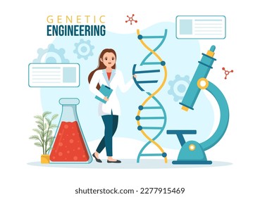 Genetic Engineering and DNA Modifications Illustration with Genetics Research or Experiment Scientists in Flat Cartoon Hand Drawn Templates