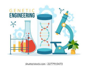 Gentechnik und DNA-Modifizierungen Illustration mit Genetics Research oder Experiment Wissenschaftlern in flachen Cartoon-handgezeichneten Vorlagen