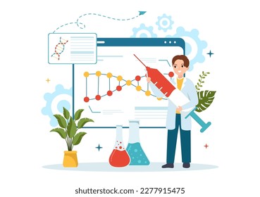 Genetic Engineering and DNA Modifications Illustration with Genetics Research or Experiment Scientists in Flat Cartoon Hand Drawn Templates