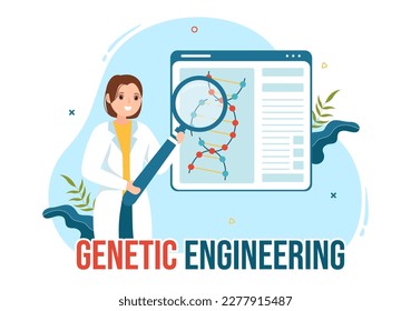 Ingeniería genética y modificaciones del ADN Ilustración con la investigación genética o con científicos expertos en plantillas dibujadas a mano de dibujos planos
