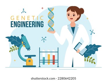 Genetic Engineering and DNA Modifications Illustration with Genetics Research or Experiment Scientists in Flat Cartoon Hand Drawn Templates
