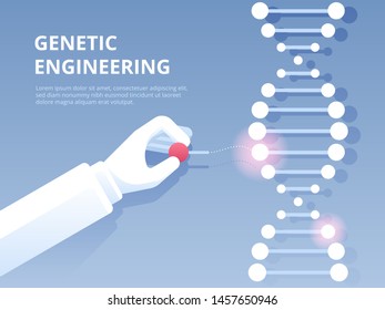 Genetic engineering. Gene editing tool CRISPR CAS9. Vector illustration